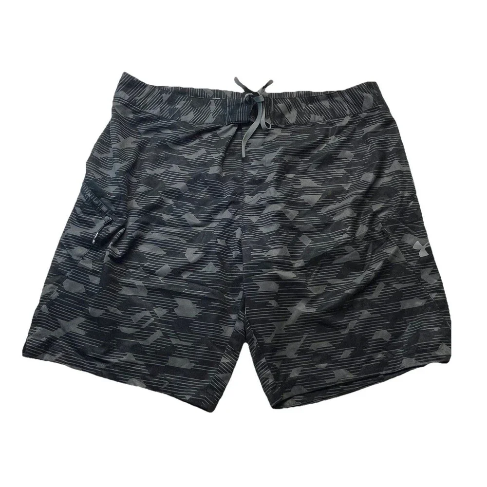 Under Armour Boardshorts Mens 40 Black Geometric AOP Loose HeatGear Swimwear